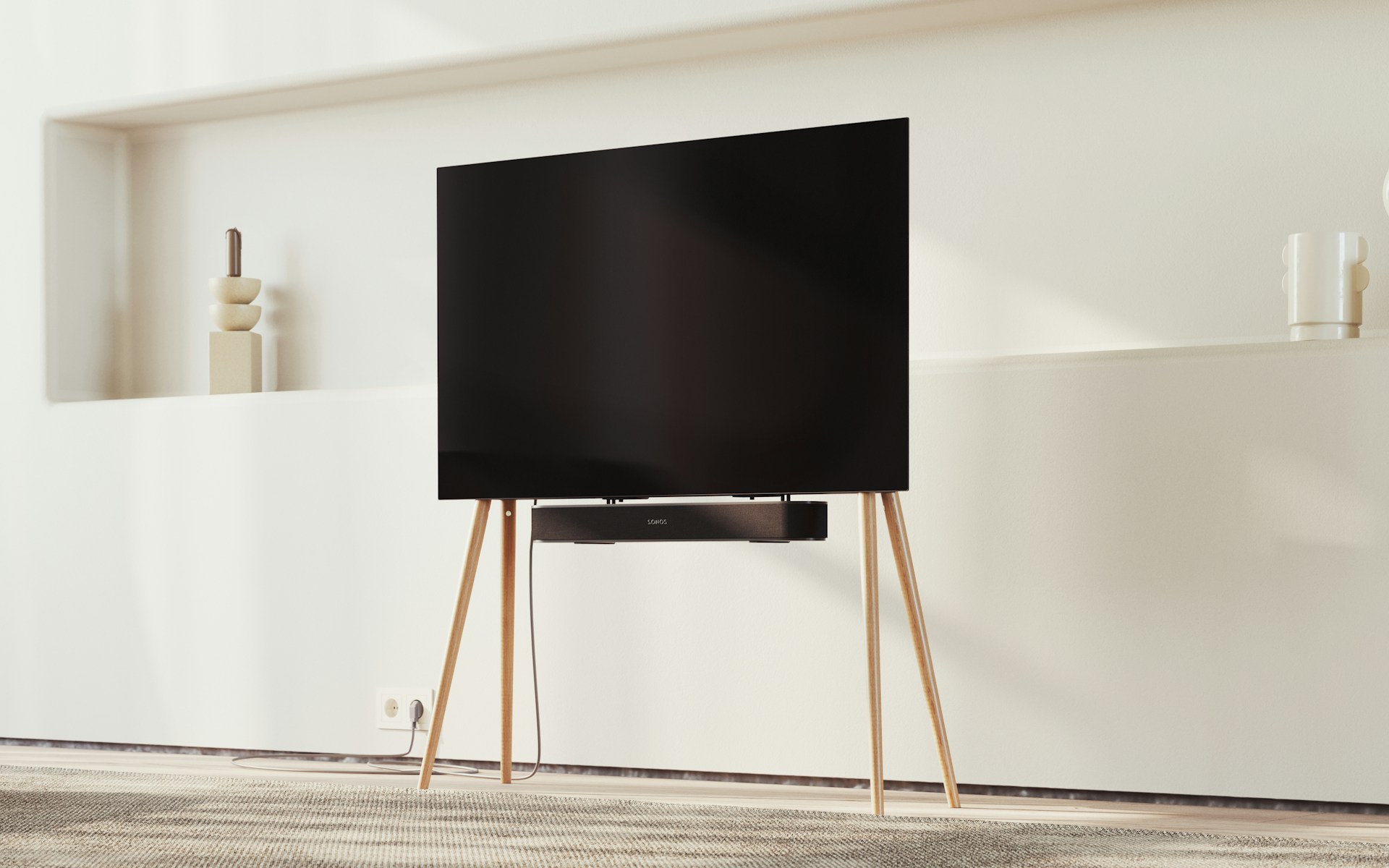 Freistehender Fernseher mit externem Lautsprecher für Seminarraum