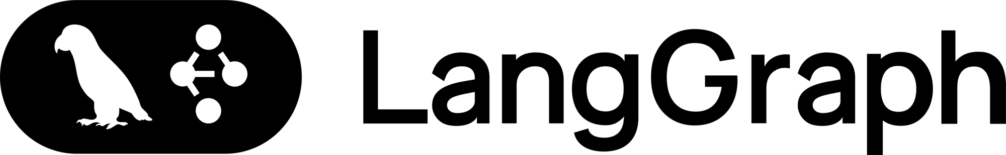LangGraph logo with silhouette of a parrot and a connected graph icon inside an oval shape.