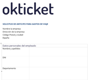 Okticket Solicitud de Anticipo Gastos de Viaje