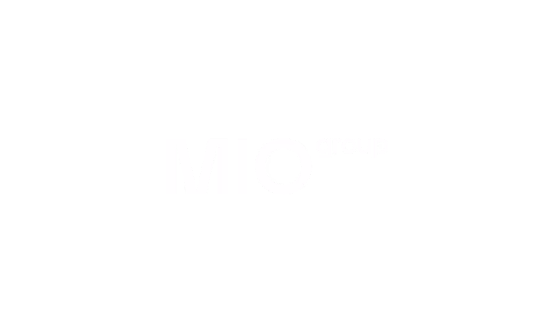 MIO group logo in white on a black background.