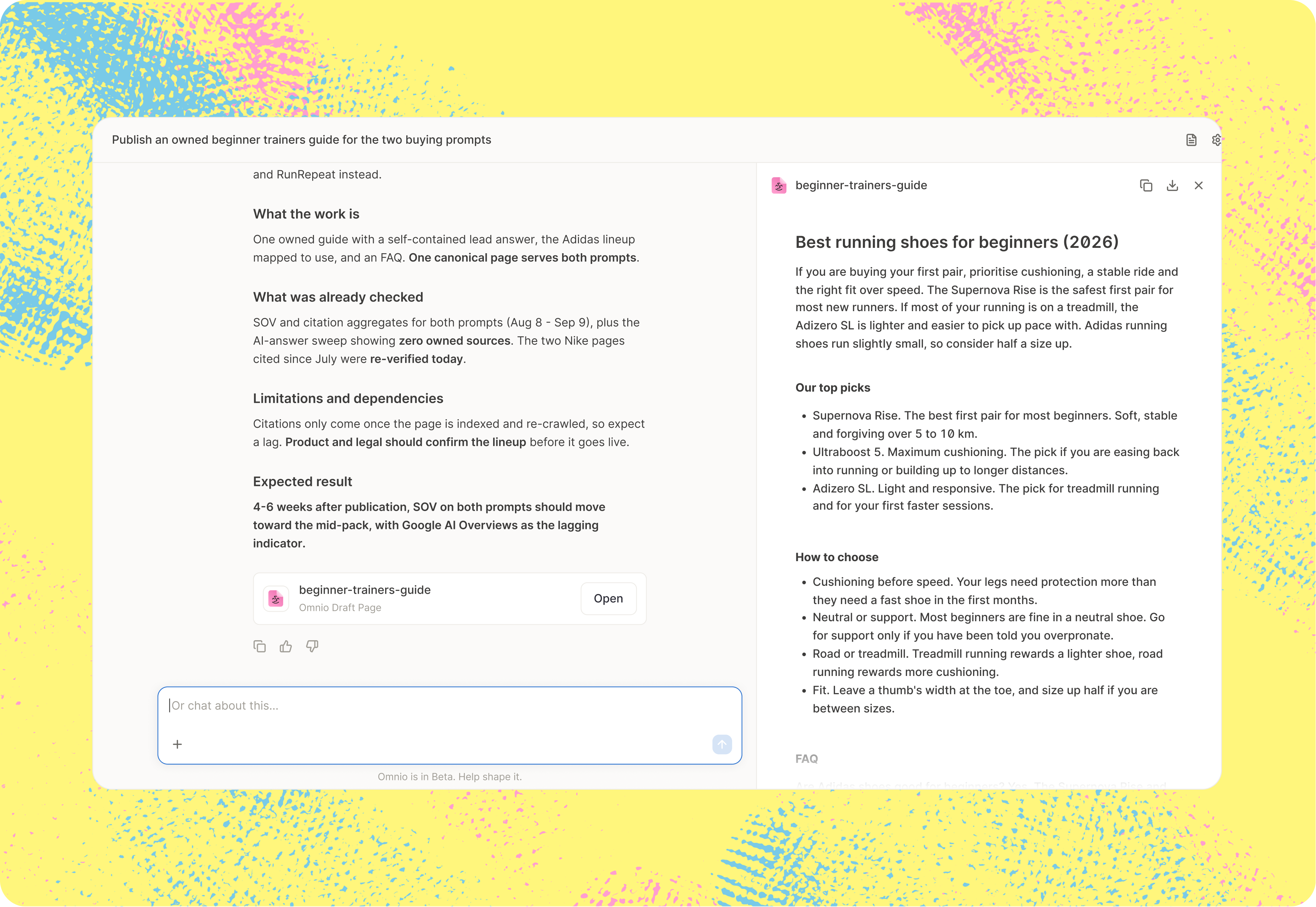 A suggestion open with the page Omnio drafted ready to review