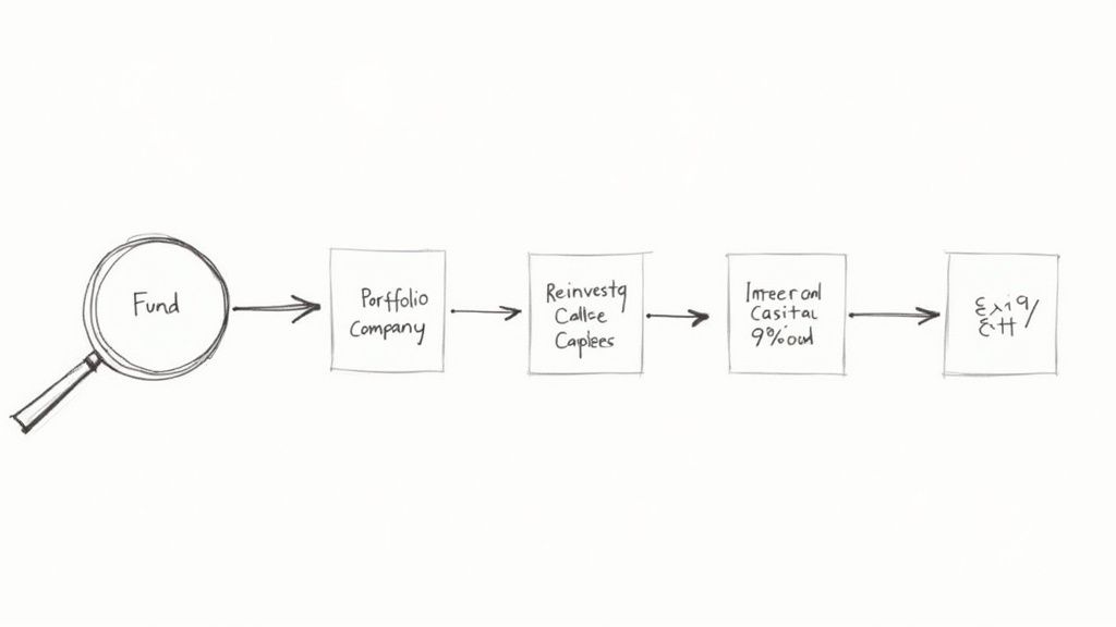 Investment fund ownership structure flowchart showing portfolio company through multiple holding companies to final entity