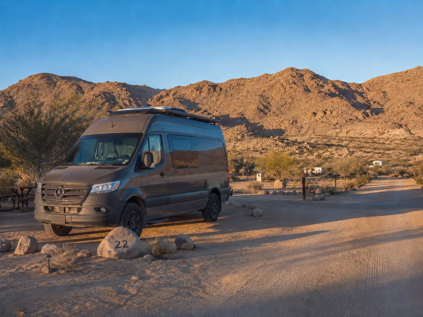 Class B motorhome at a desert RV park near San Diego