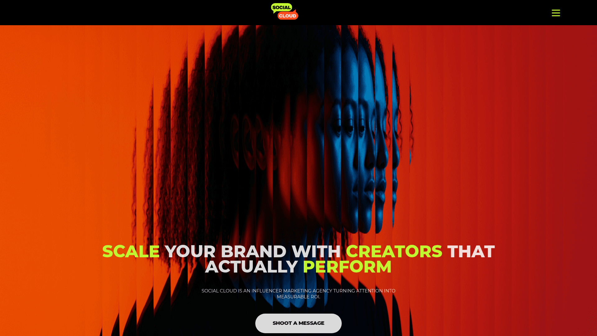 Social Cloud homepage - performance-focused influencer marketing agency with 12,000+ verified creators, as taken from Social Cloud
