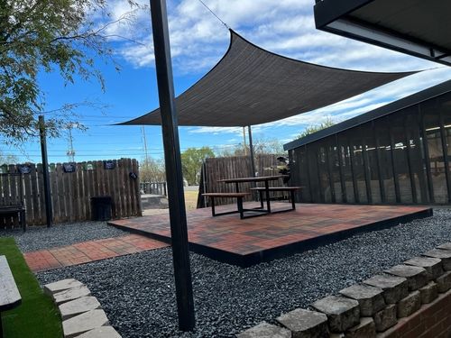 Travertine patio installation in Tanglewood Fort Worth