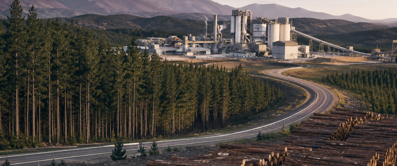 Operación industrial en un entorno forestal