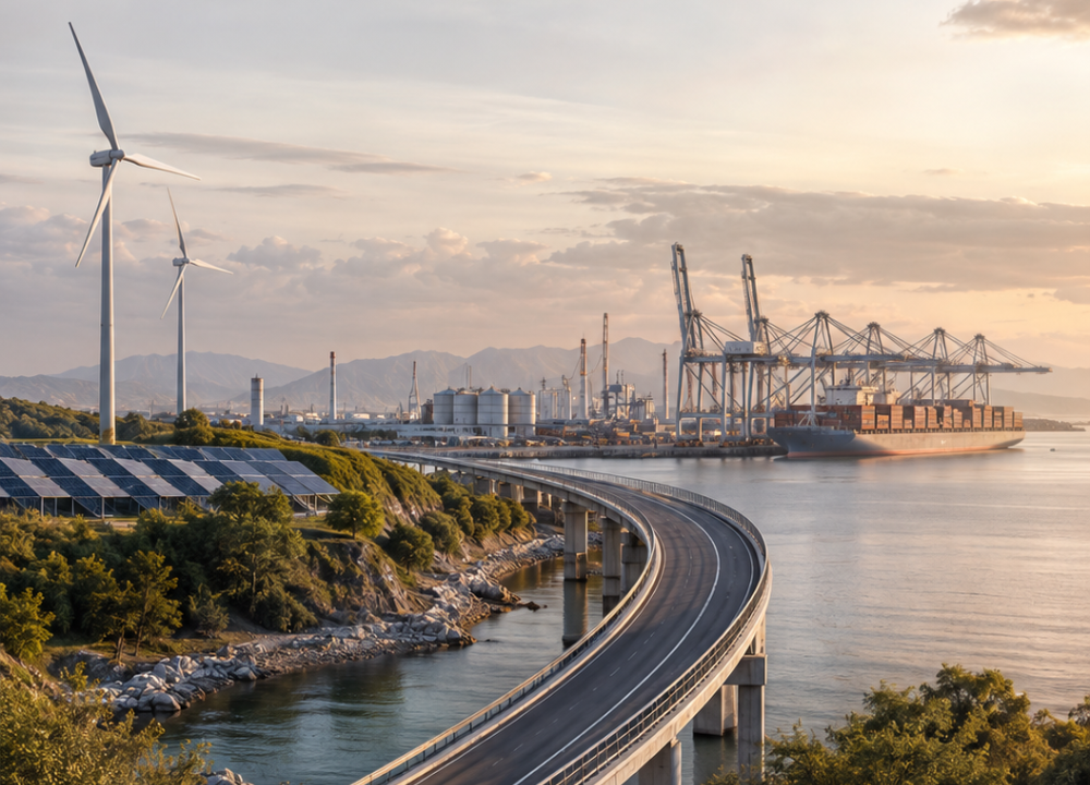 Infraestructura energética, logística y portuaria junto al mar