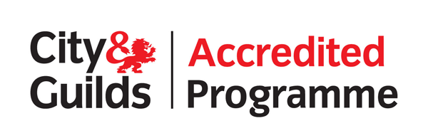 City & Guilds Accredited Programme logo with red lion emblem and black and red text.