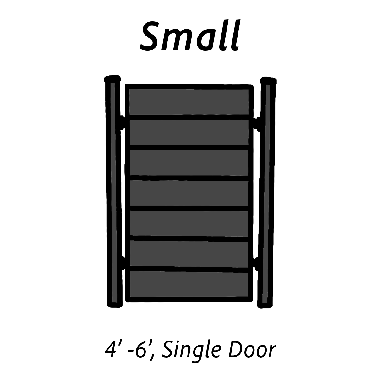 Illustration of a small single door with horizontal panels, labeled '4' - 6', Single Door.'