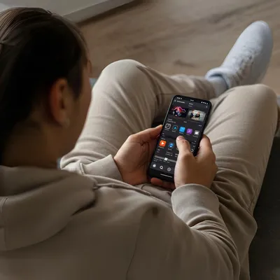 Pessoa deitada vendo filmes em app de streaming