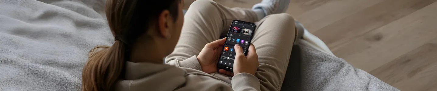 Pessoa navegando em app de streaming no celular