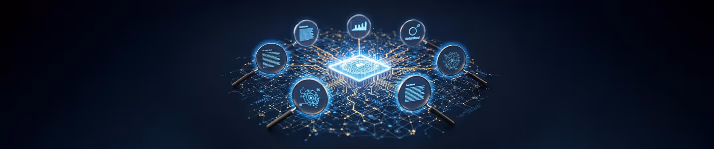 Chip central conectado a ícones digitais em rede holográfica