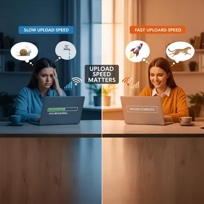 Mulheres usando notebook com upload lento e rápido