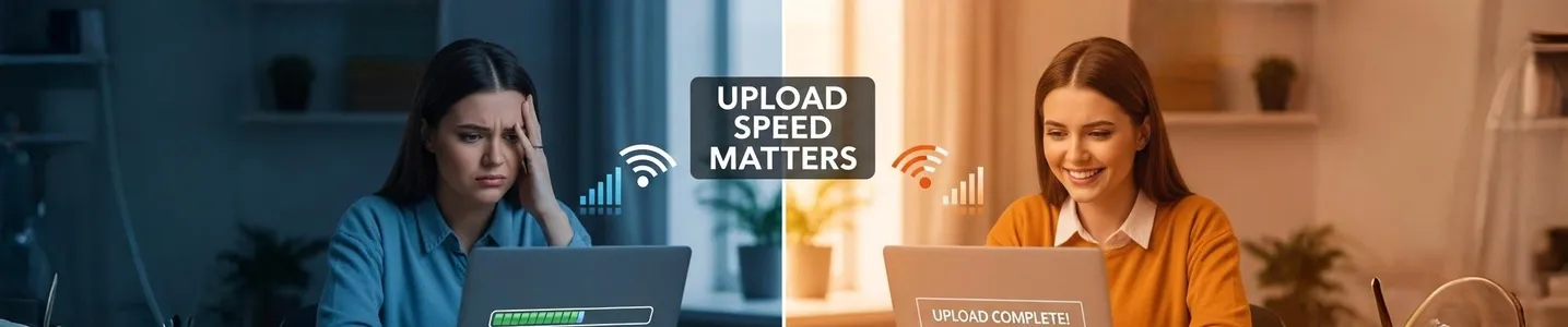 Comparação entre internet lenta e rápida em upload