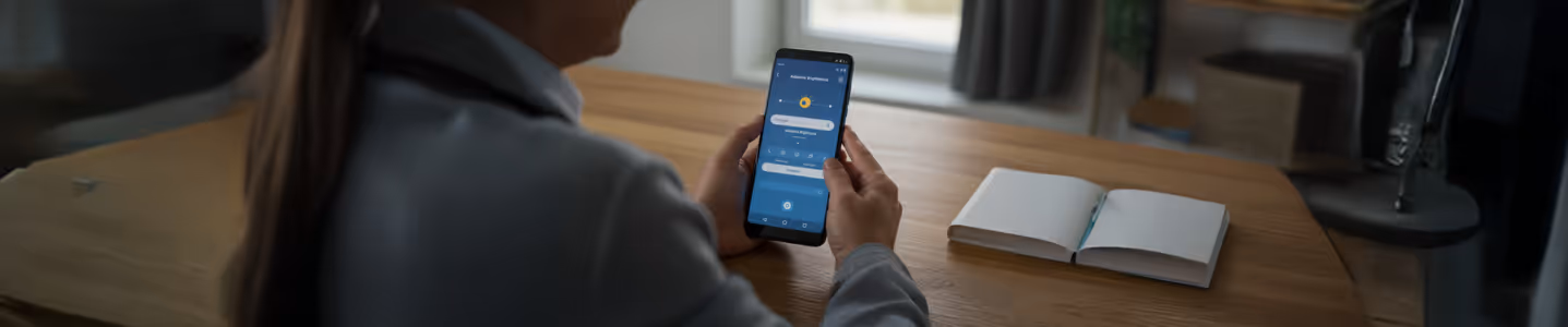 Mulher usando celular para ajustar brilho da tela