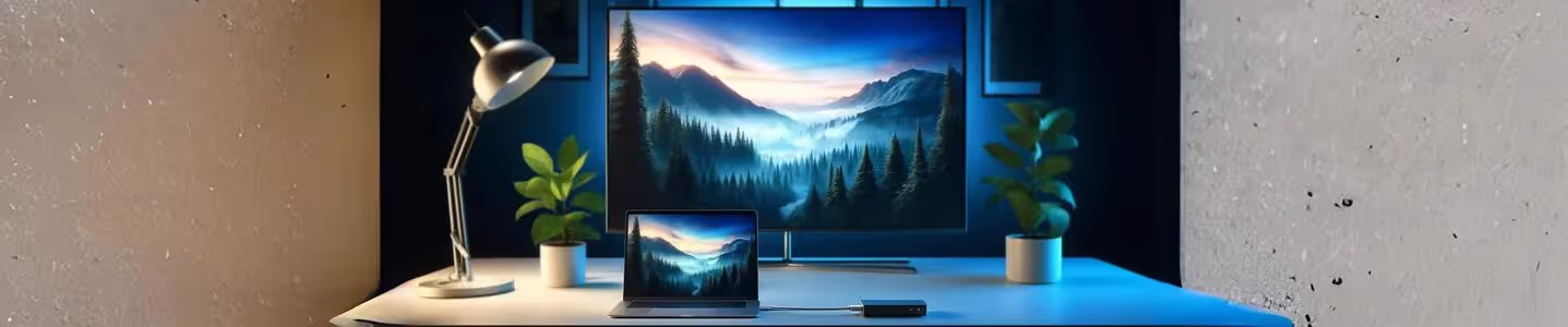 Notebook conectado à TV para uma experiência de tela grande.