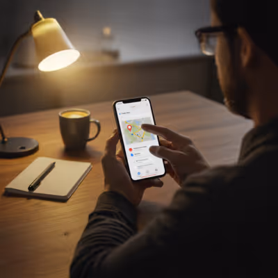 Homem usando o celular para verificar mapa de localização