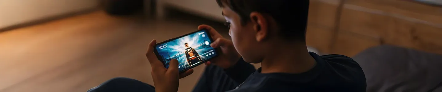 Criança assistindo filme em streaming no smartphone