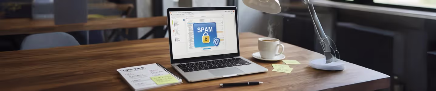 Tela do PC mostrando bloqueio de spam.