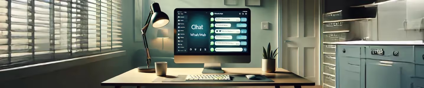 Tela de computador exibindo WhatsApp Web no modo escuro.