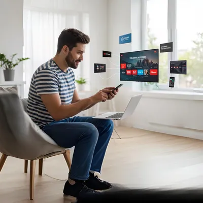 Usuário conecta múltiplos serviços de streaming em casa