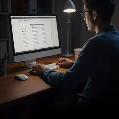 Pessoa em ambiente escuro usa um PC para visualizar histórico deletado em um navegador da web.