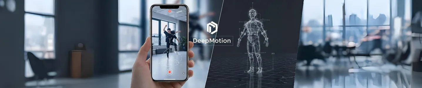 Banner DeepMotion com captura de movimento usando smartphone em sala