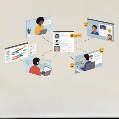 Ilustração de trabalho remoto com reuniões virtuais conectadas