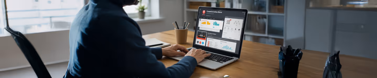 Homem trabalhando no notebook com gráficos na tela