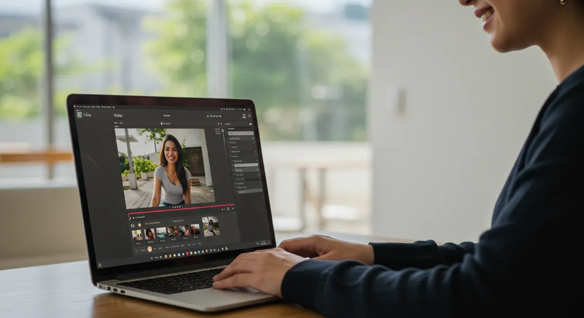 Pessoa editando fotos em laptop com programa gráfico