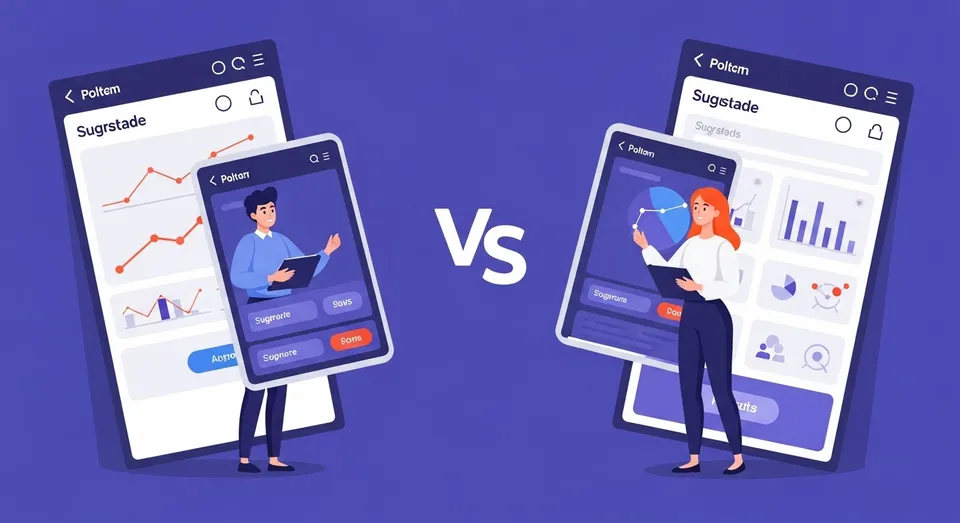 Comparação visual entre dois aplicativos móveis estilo VS