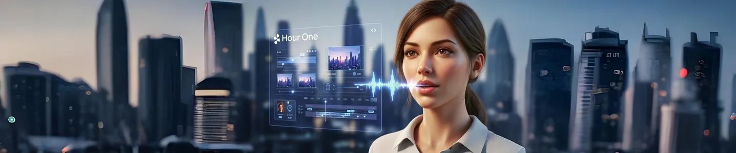 Mulher com interface holográfica de IA projetada na cidade