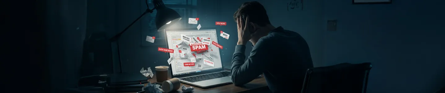 Usuário frustrado com excesso de spam na tela do notebook