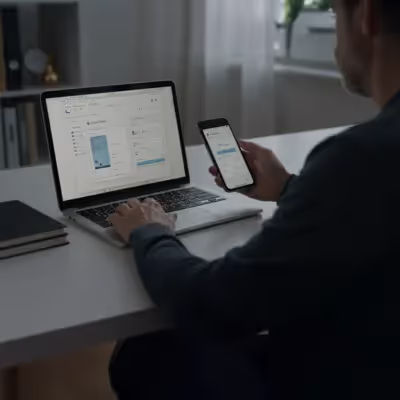 Adulto sincronizando iCloud Drive entre MacBook e iPhone