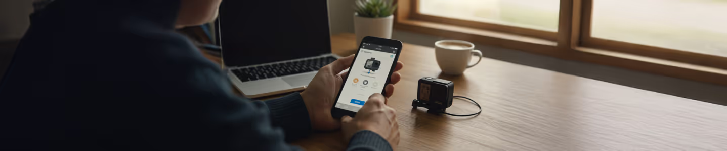 Homem analisando comparativo de planos da SKY em um notebook enquanto toma notas em uma mesa de madeira.