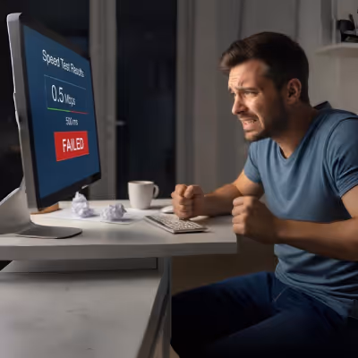 Teste de internet falhando com baixa velocidade e latência