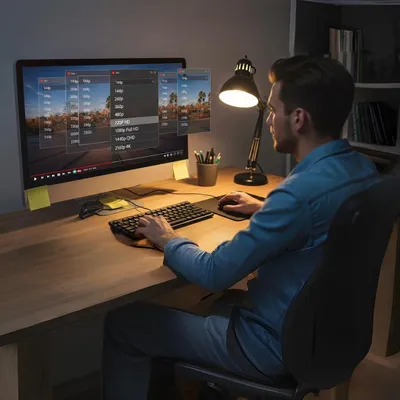 Homem trabalhando em edição de vídeo em tela ampla