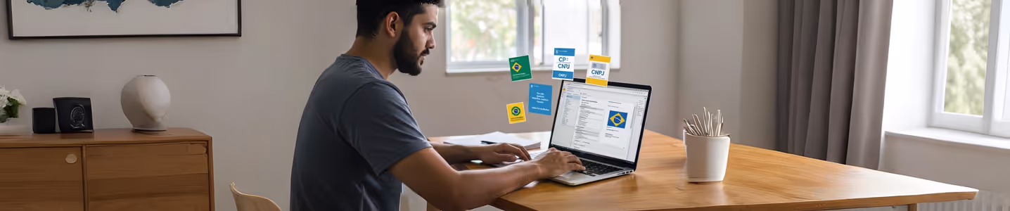 Homem acessando documentos oficiais do Brasil online