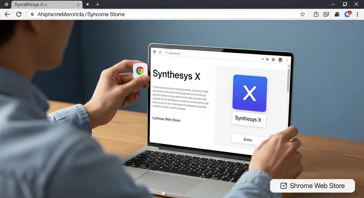 Pessoa instala Synthesys X no navegador usando laptop.