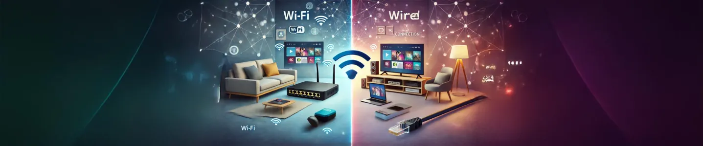 Comparação entre Wi-Fi e conexão com fio.