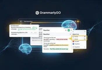 Interface do GrammarlyGO ajustando tom e estilo de escrita