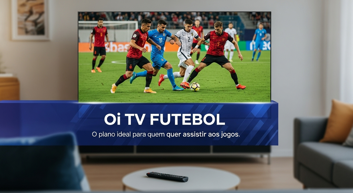 TV exibe jogo de futebol com banner do plano Oi TV