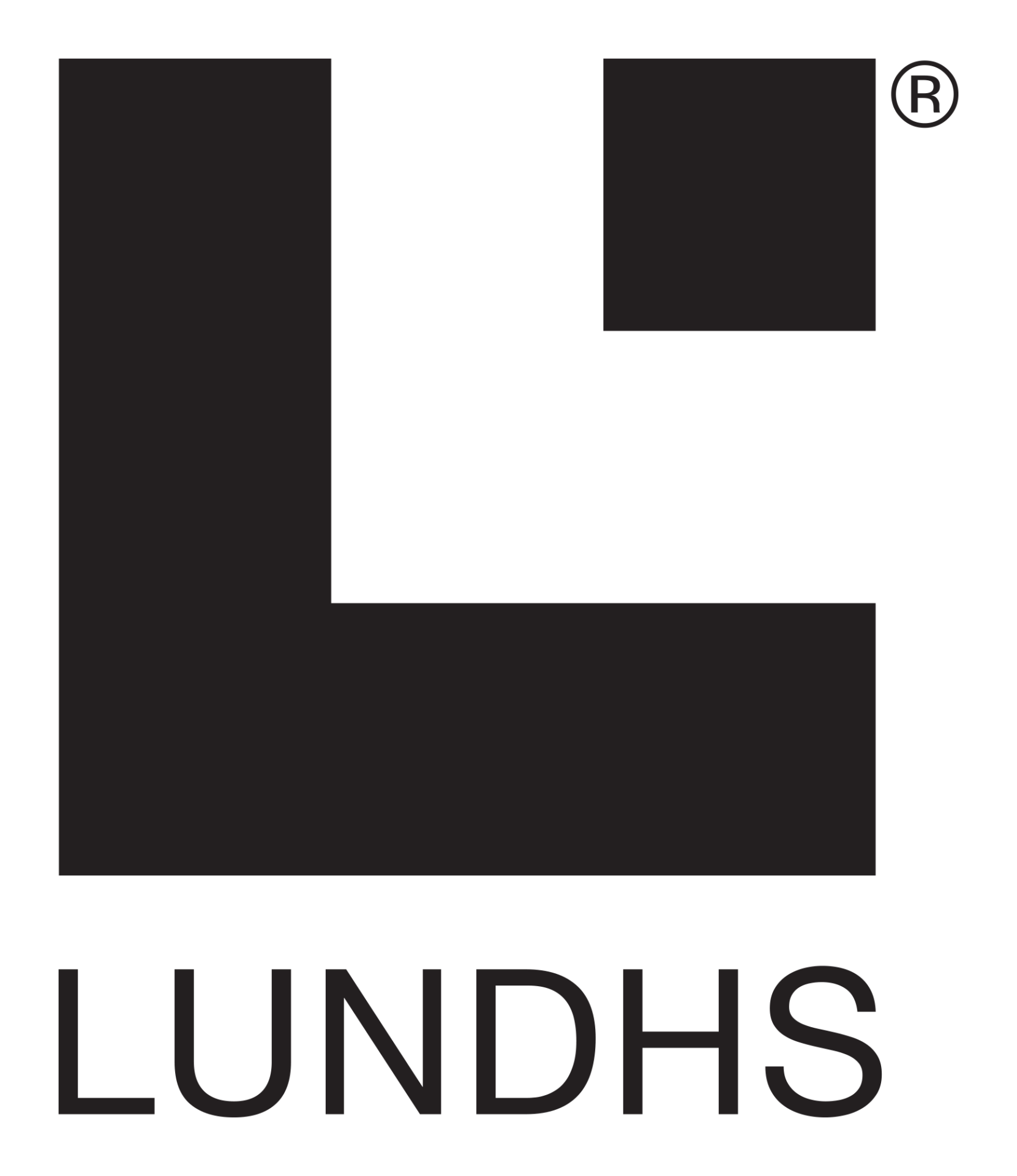 Lundhs logo with a large stylized letter L and a small square above it, followed by registered trademark symbol.