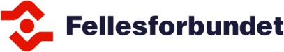 Logo for Fellesforbundet, a Norwegian trade union, featuring a red geometric symbol and bold navy blue text.