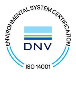 DNV-logo med blå, grønn og hvit stripe over bokstavene DNV.