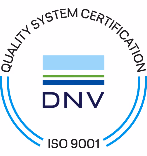 DNV kvalitetssystemsertifisering logo med ISO 9001 standard.