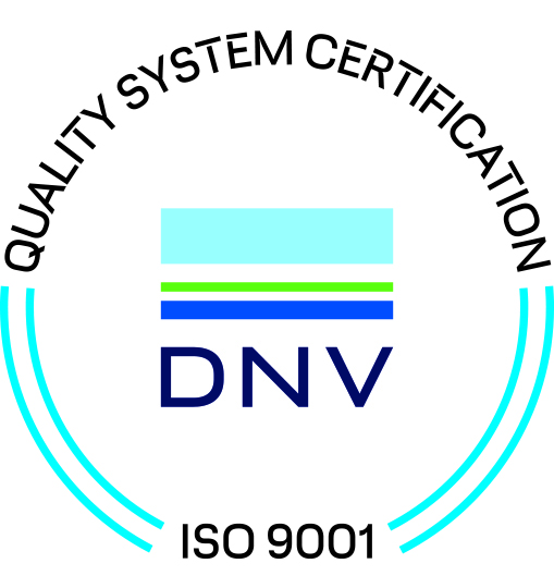 DNV kvalitetssystemsertifisering logo med ISO 9001 standard.