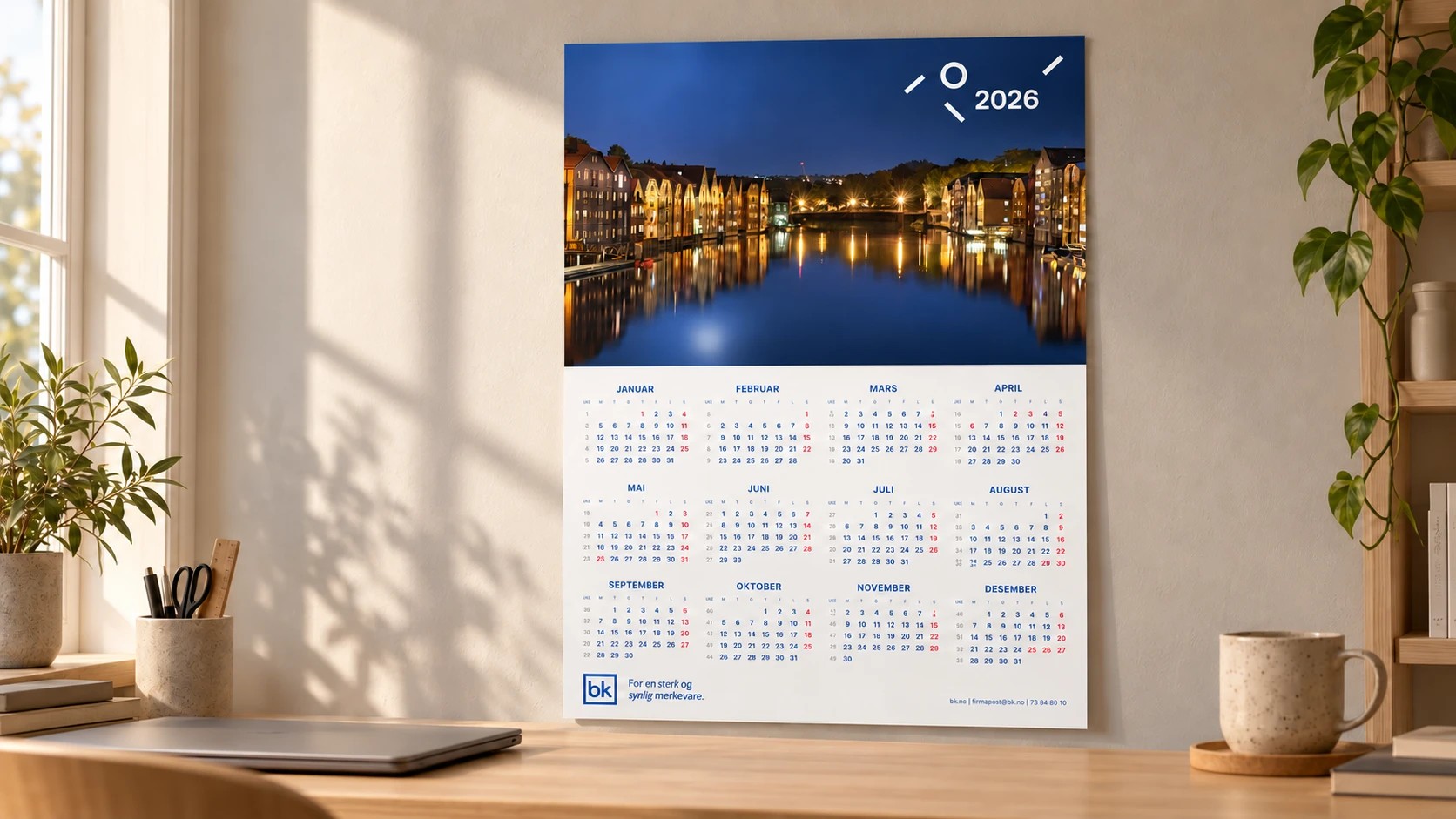 Veggkalender 50x70 fra BK med hele året på én side