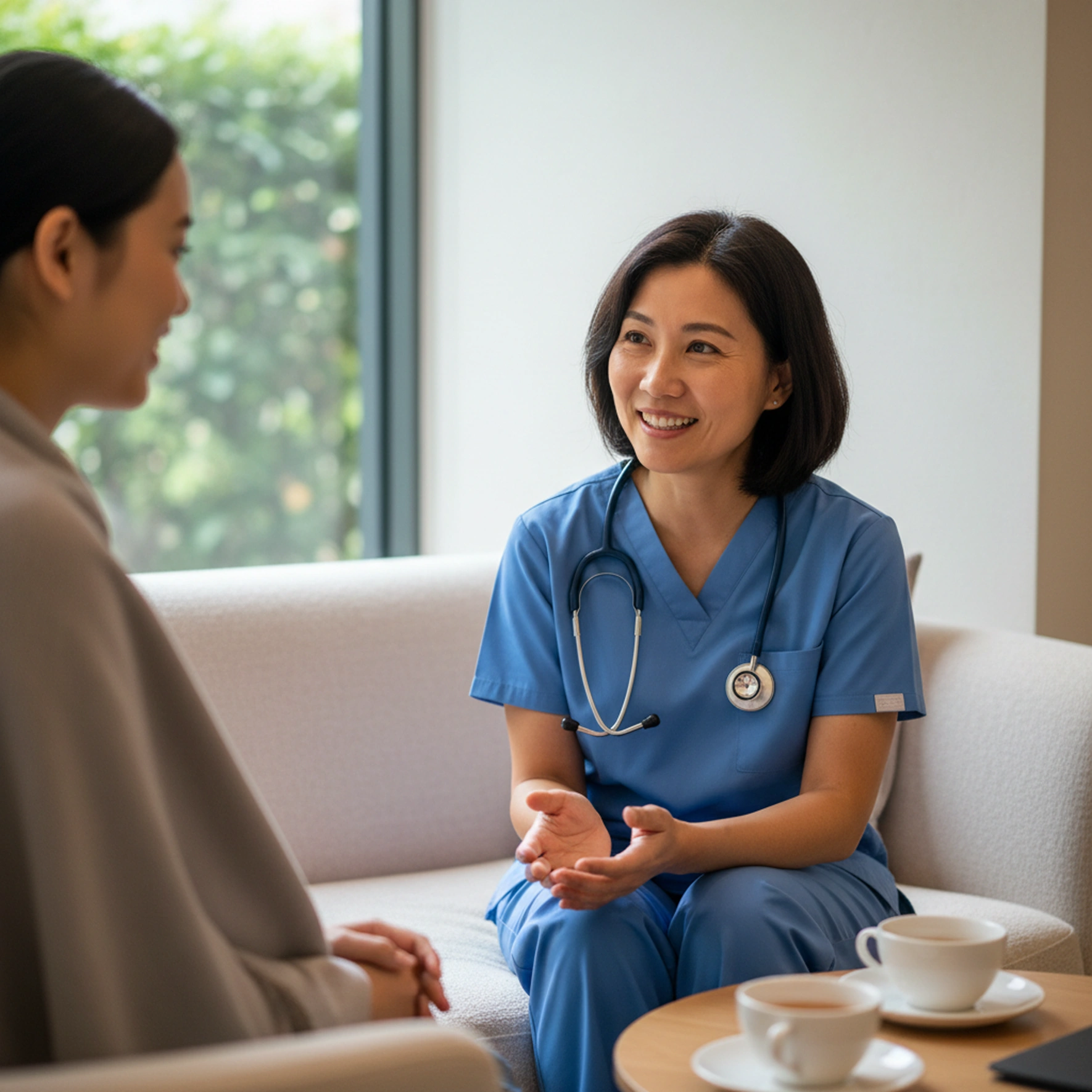 Medical person speaking to patient
