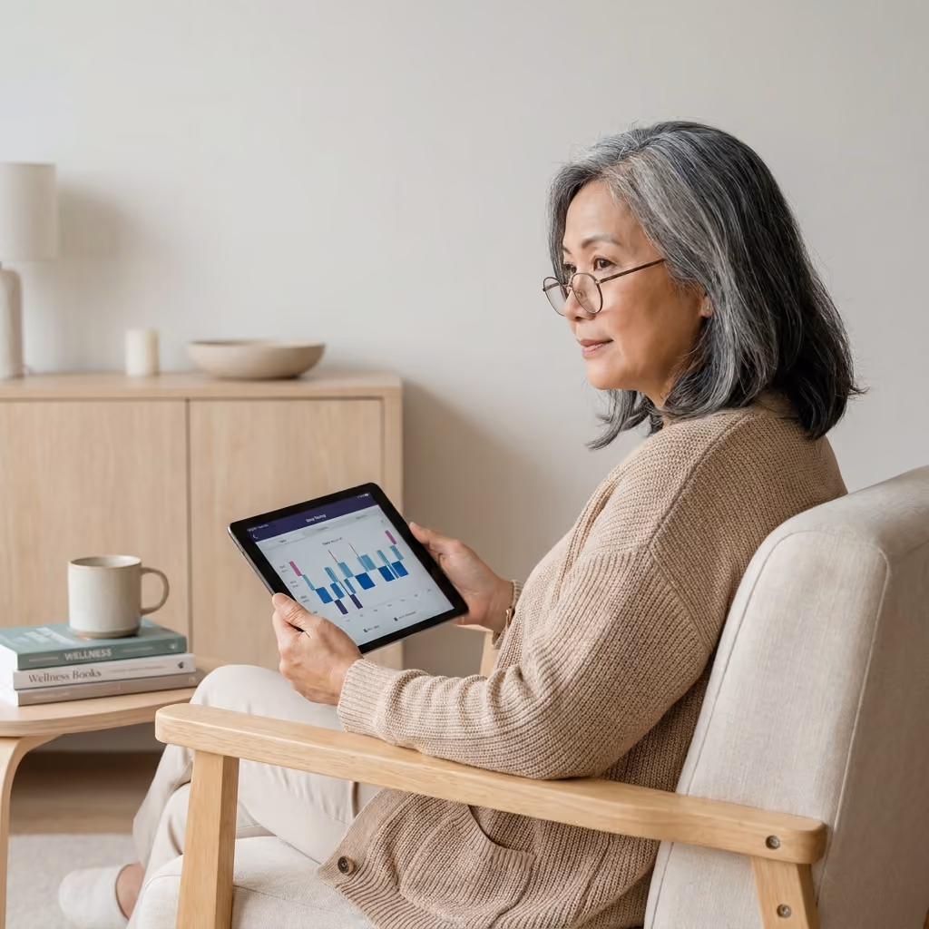 Woman with pad checking sleep test results